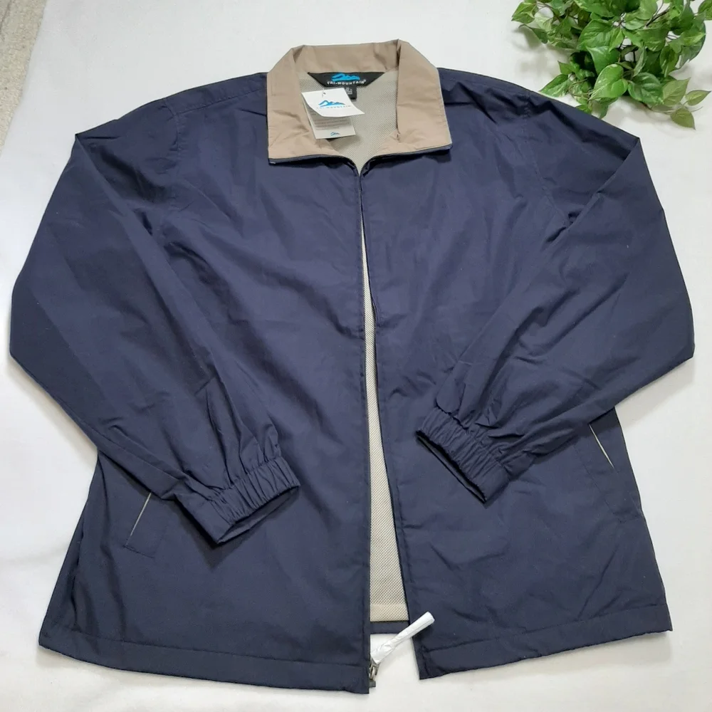 Tri-Mountain Navy Blue Tan Full‎ Zip Jacket Size XL